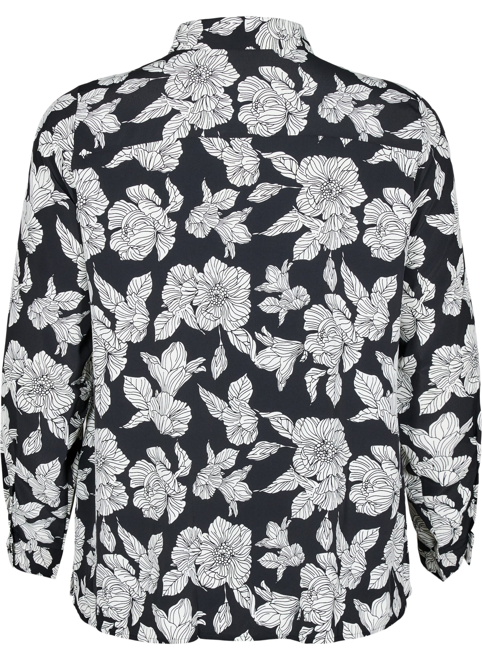 Zizzi Shirt met bloemenprint, Zwart, Packshot image number 1