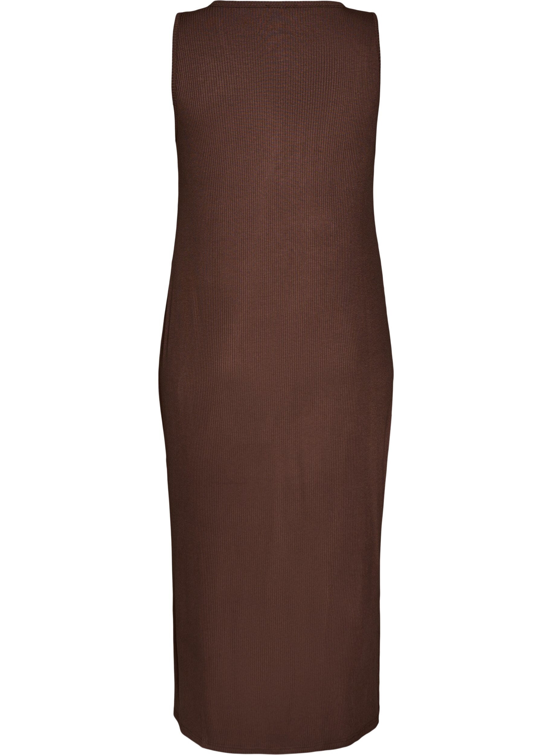 ZizziMouwloze ribjurk van viscose, Bruin, Packshot image number 1