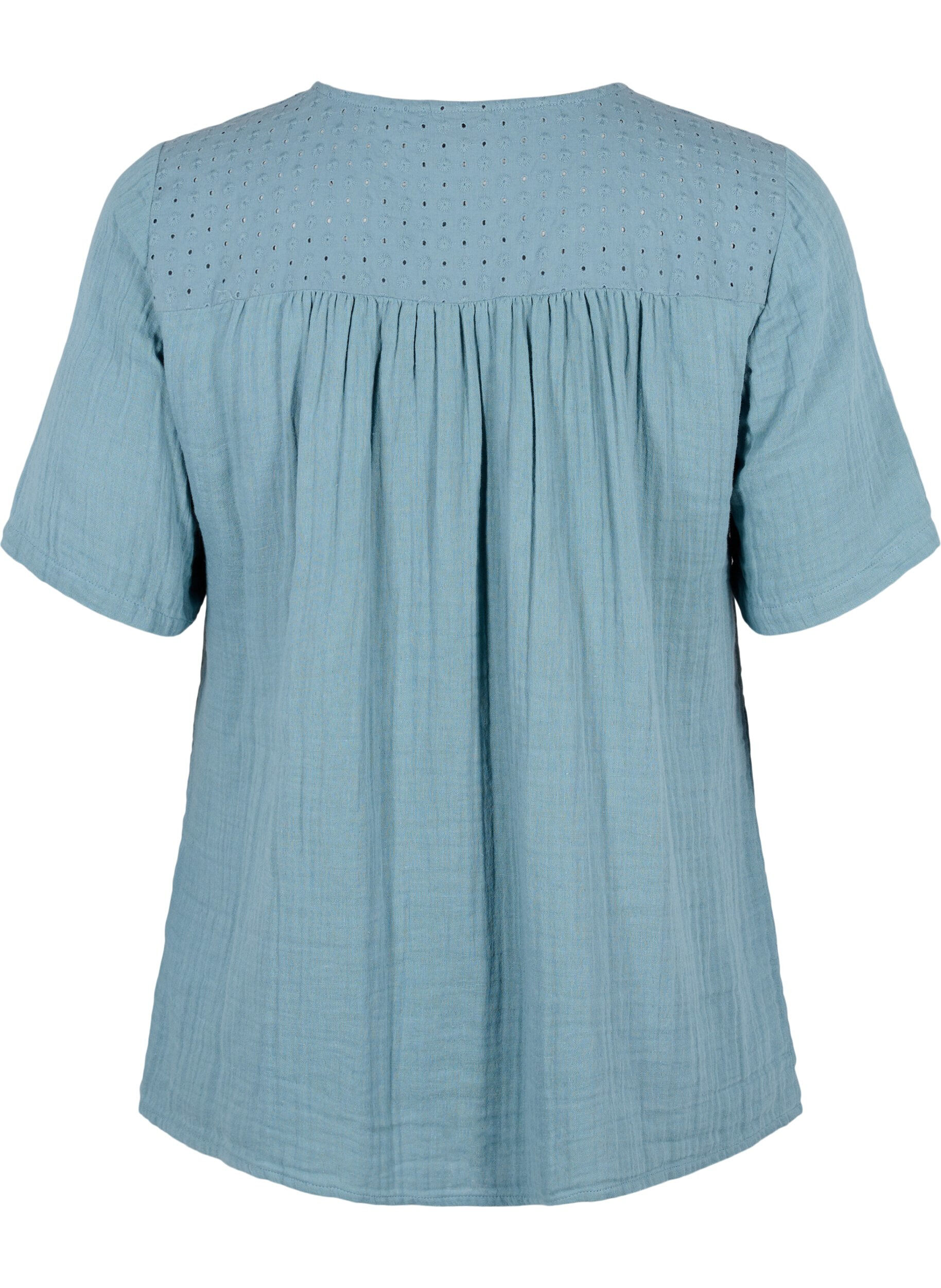Zizzi Katoenen blouse met borduursel en korte mouwen, Smoke Blue, Packshot image number 1