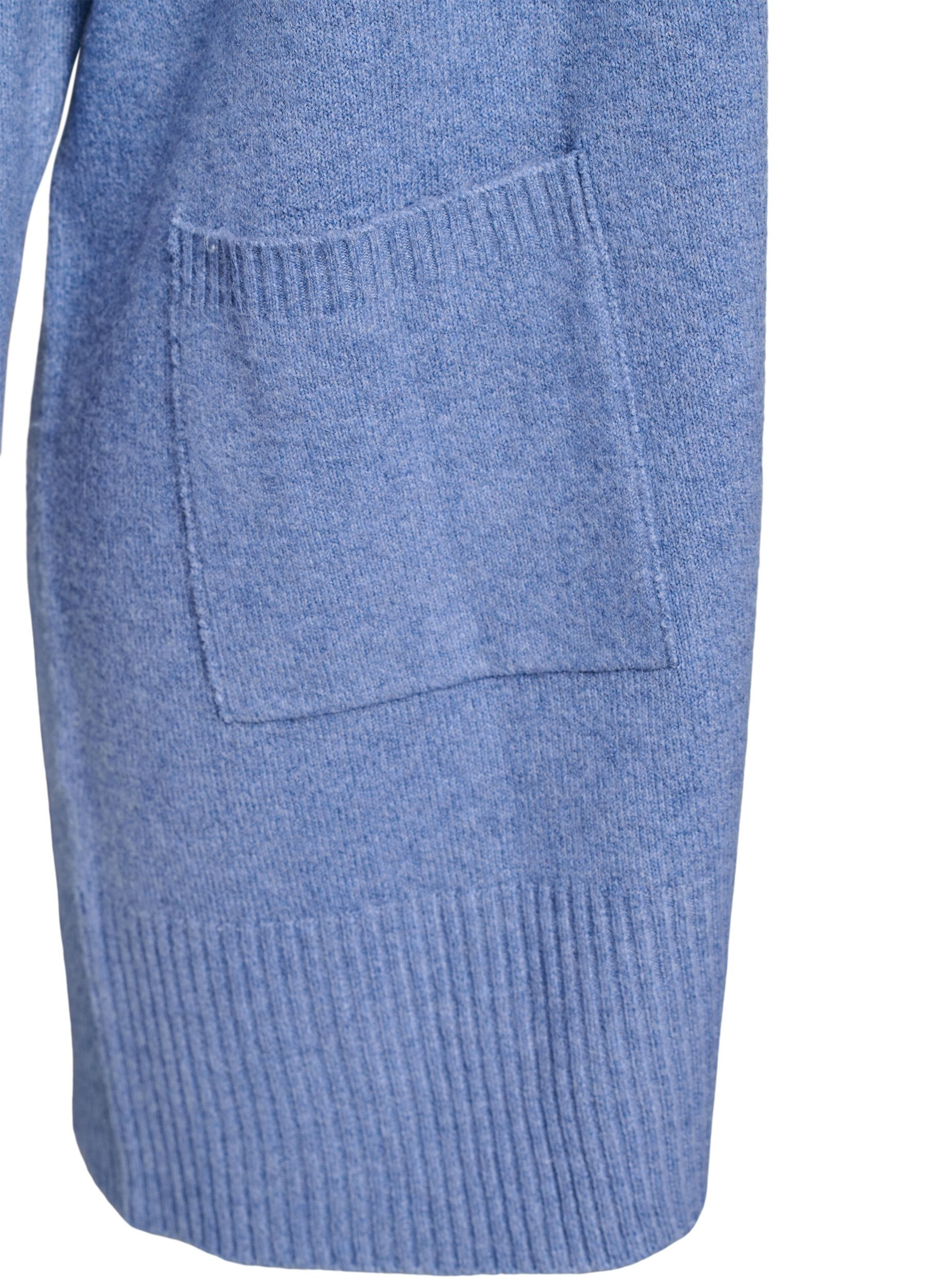 Zizzi Geribd gebreid vest met zakken, Blauw, Packshot image number 3