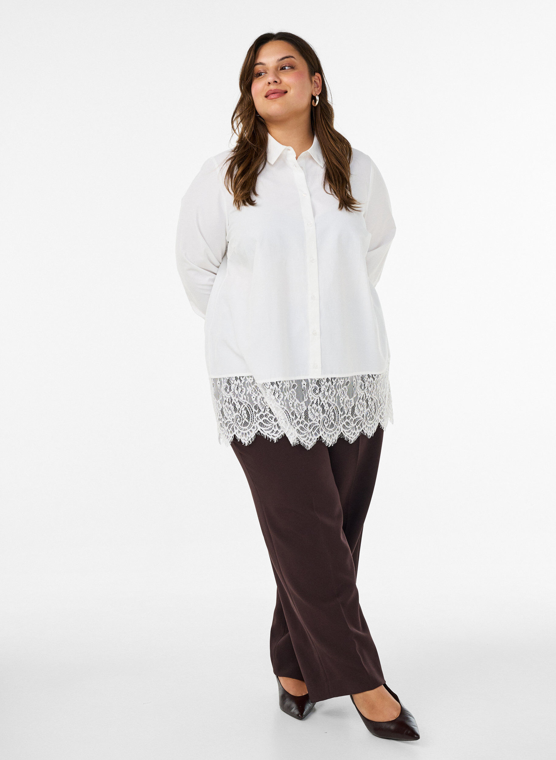 ZizziLosse blouse met een brede kanten rand, Wit, Model image number 1