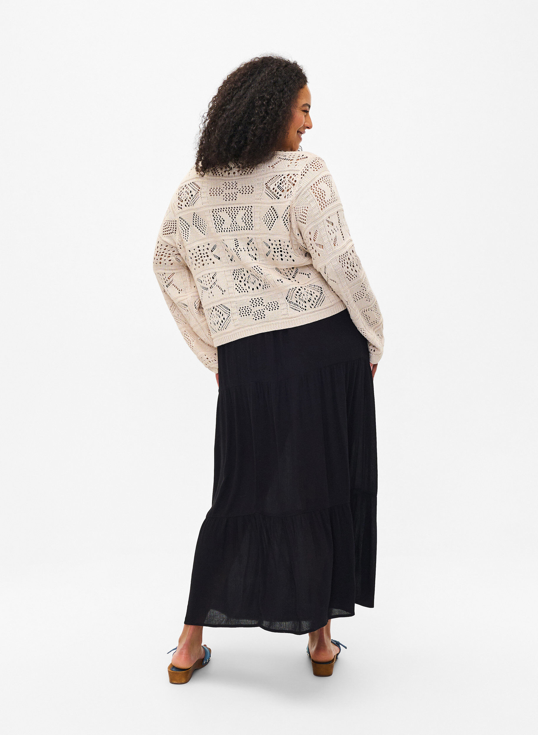 ZizziLange rok met elastiek in de taille, Zwart, Model image number 1
