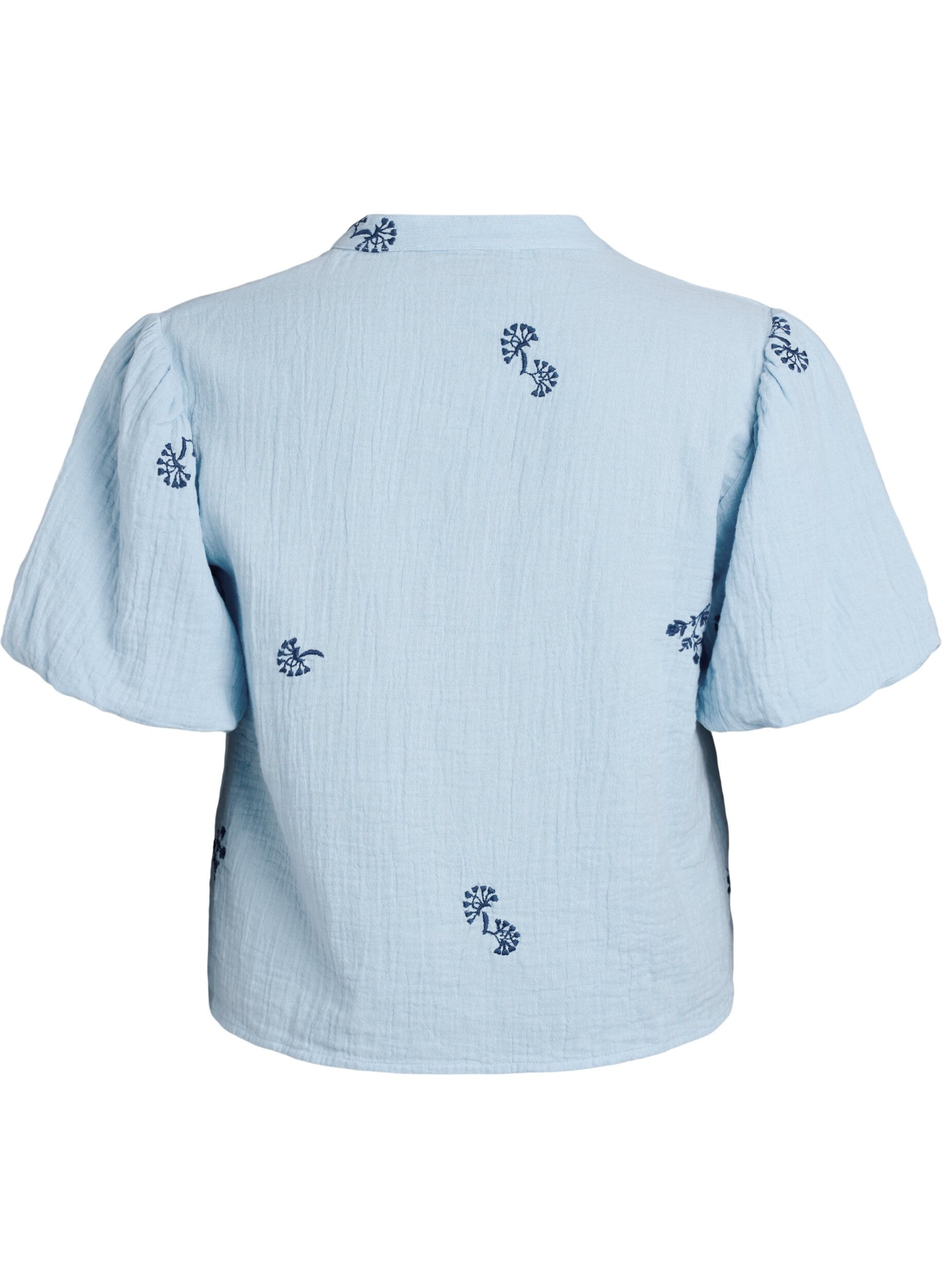 Zizzi Blouse in katoenen mousseline met ballonmouwen en geborduurde details, Blauw, Packshot image number 1