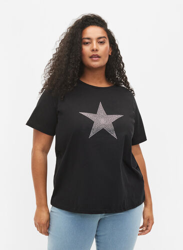 T-shirt van biologisch katoen met studs, Black Star , Model image number 0