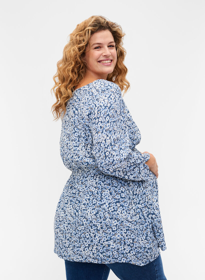 Viscose zwangerschapstop met print, Blue Flower AOP, Model image number 1