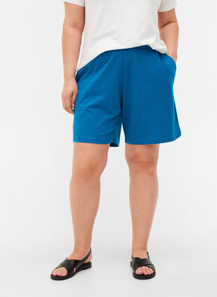 Losse katoenen shorts met zakjes, Fjord Blue, Model image number 2