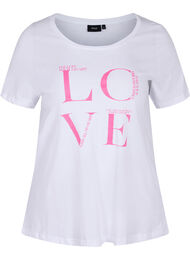 Katoenen t-shirt met korte mouwen en print, Bright White LOVE