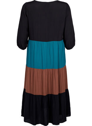 Viscose jurk met colorblock, Brown Green Block, Packshot image number 1
