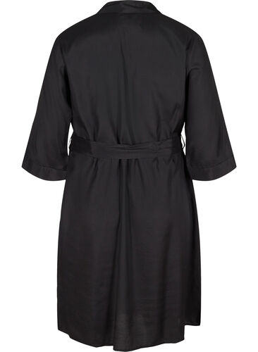 Gebeide jurk in viscose met striksluiting, Black, Packshot image number 1