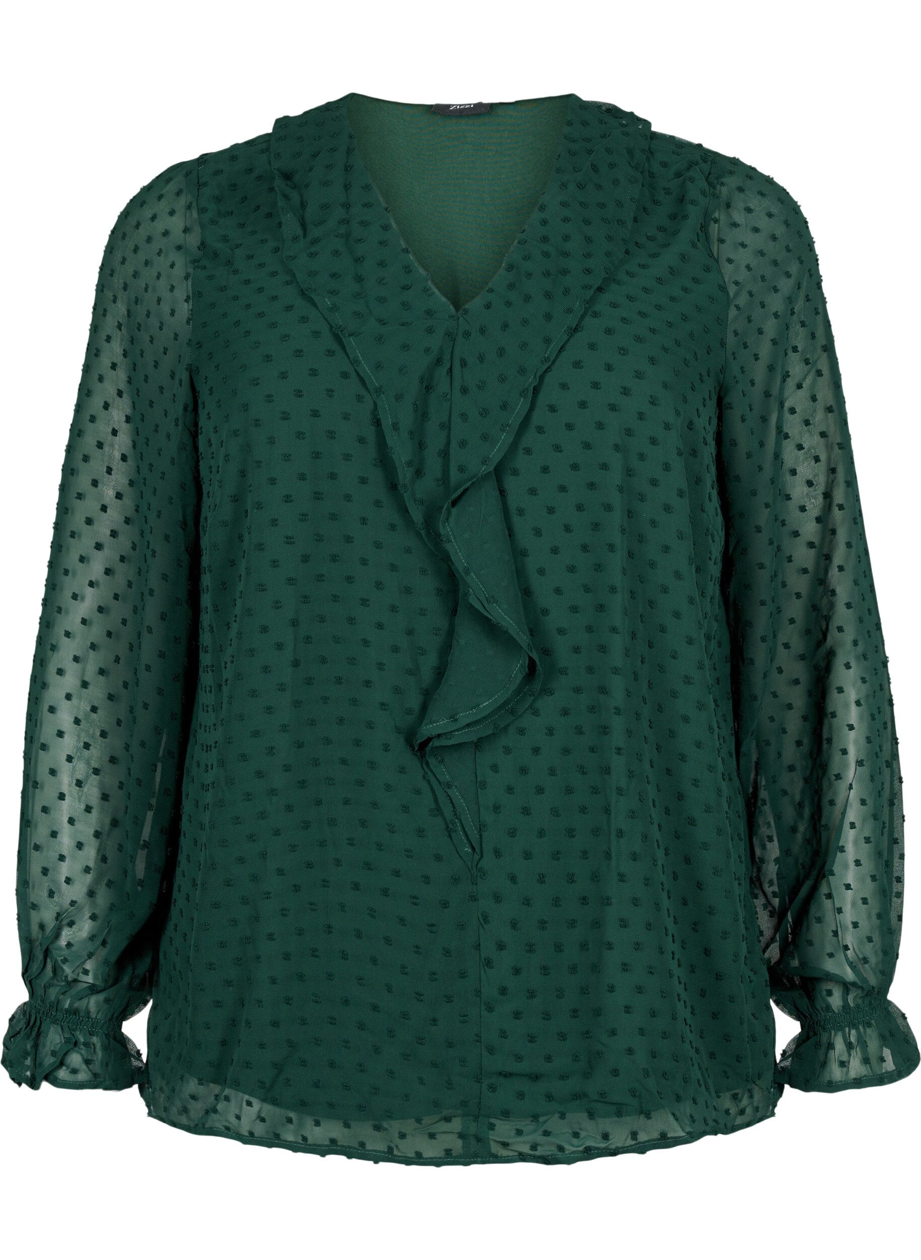Zizzi Blouse met ruches en gestippelde structuur, Scarab, Packshot image number 0
