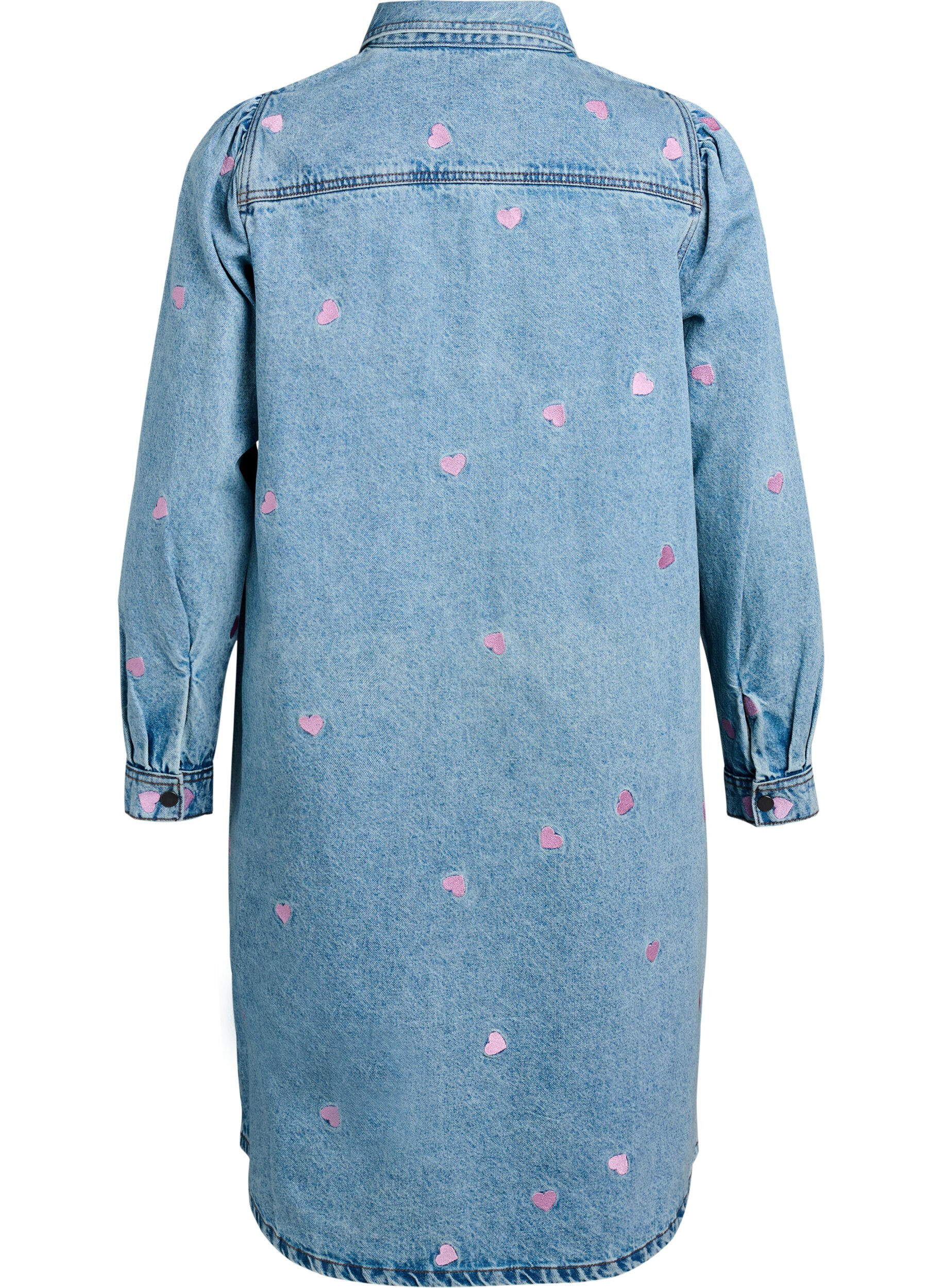 Zizzi Denim jurk met hartjes en borstzakken, Blauw, Packshot image number 1