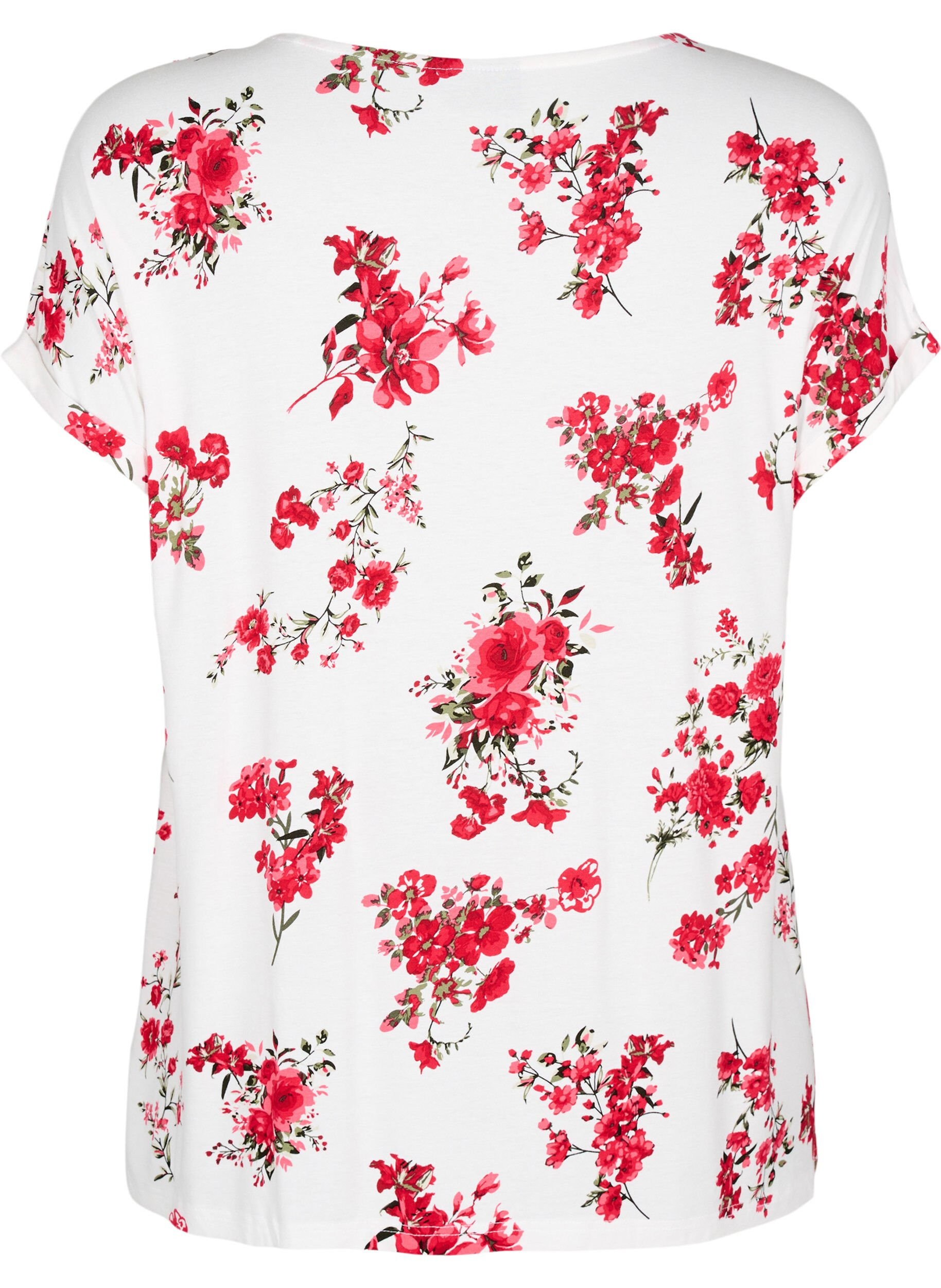 Zizzi T-shirt met bloemenprint, Rood, Packshot image number 1