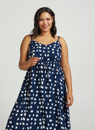 Lange jurk, BLUE SQUARES, Model image number 0