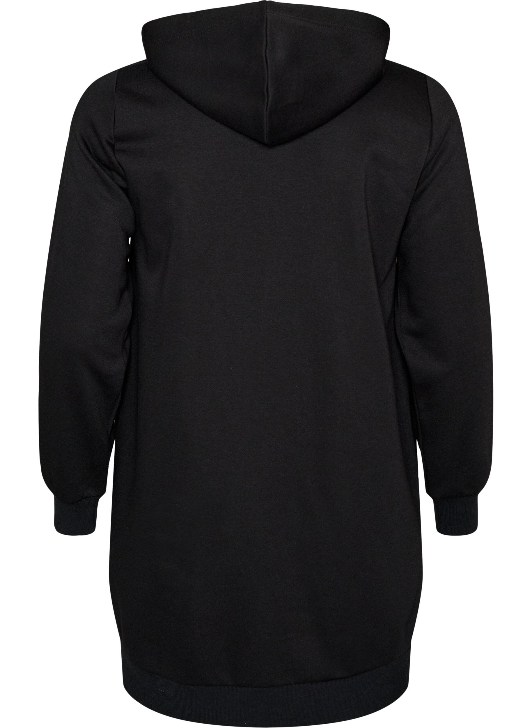 ZizziLange hoodie met ritssluiting en zakken, Zwart, Packshot image number 1