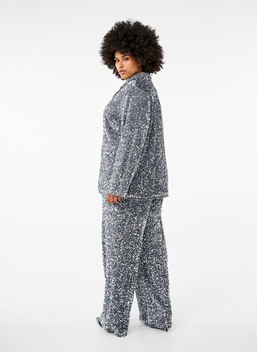 Losse paillettenbroek met hoge taille, Silver, Model image number 1