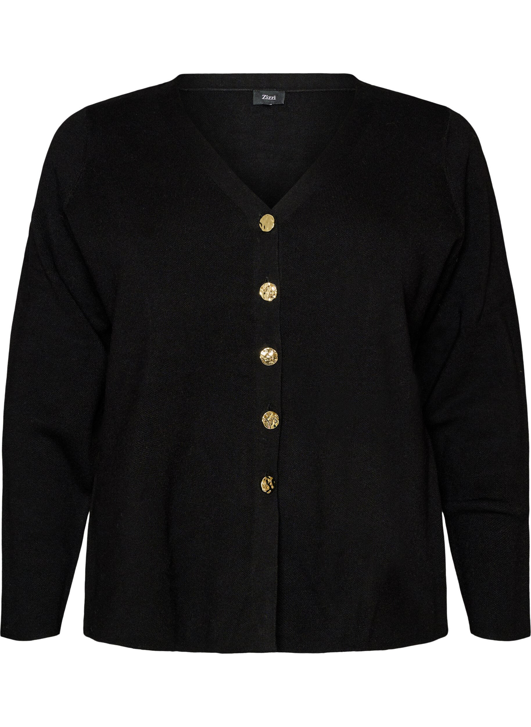 ZizziFijngebreid cardigan met decoratieve knopen, Zwart, Packshot image number 0