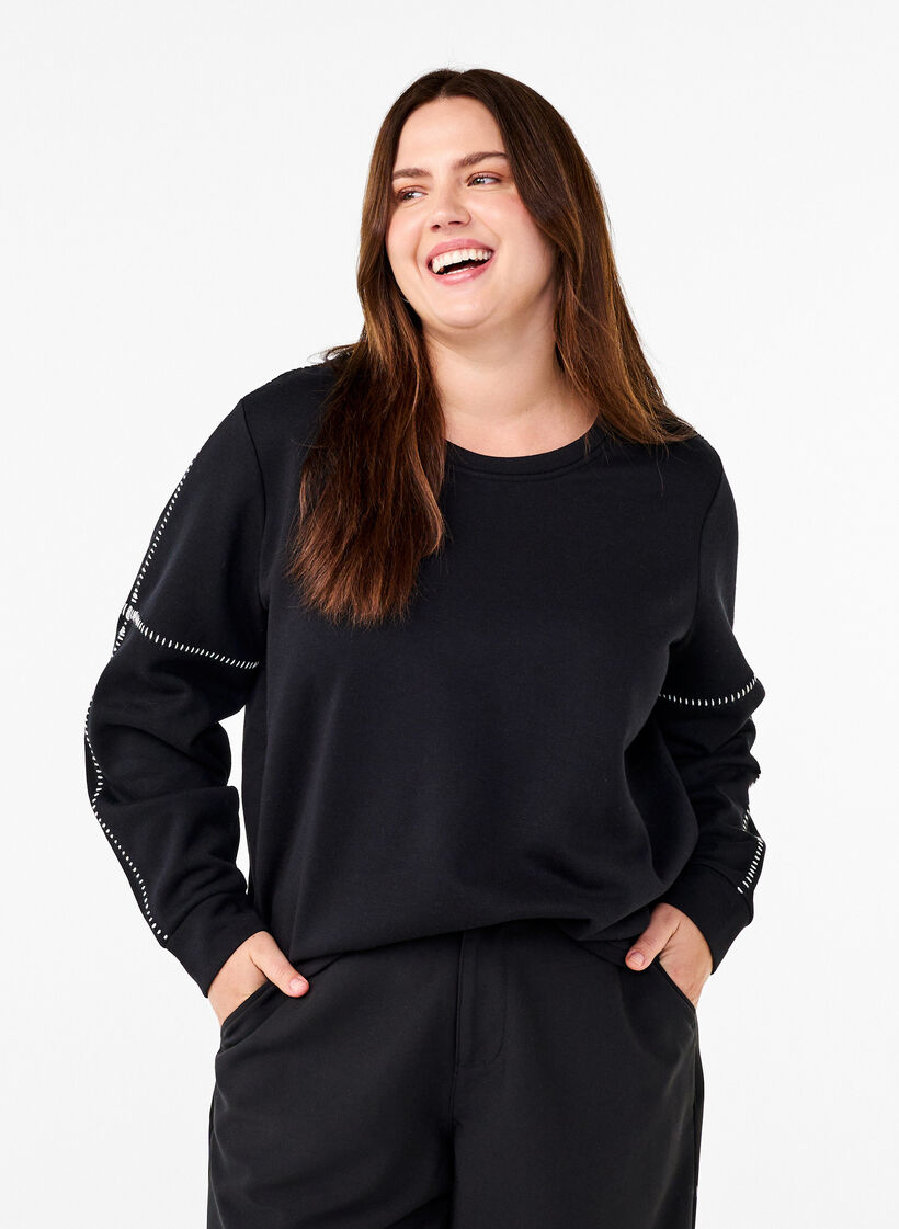 Sweatshirt met contrasterende stiksels, Black, Model image number 0