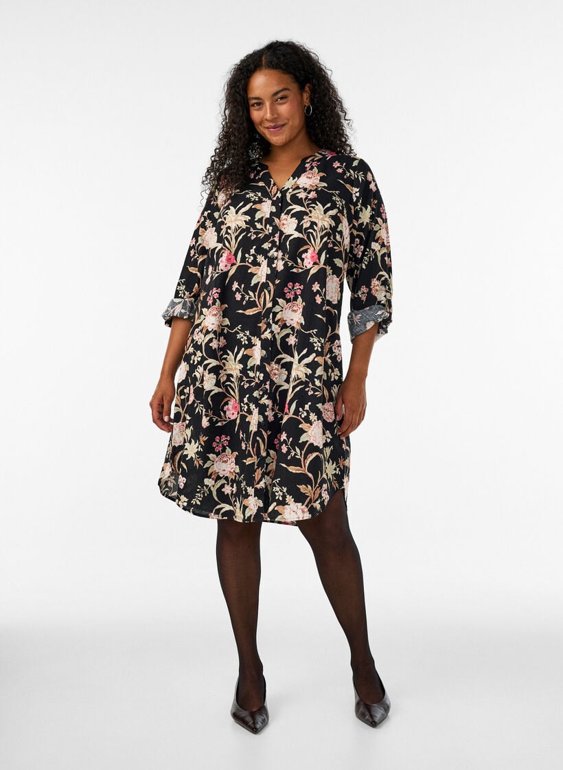 Lang shirt in linnen en viscose, Zwart, Model image number 1