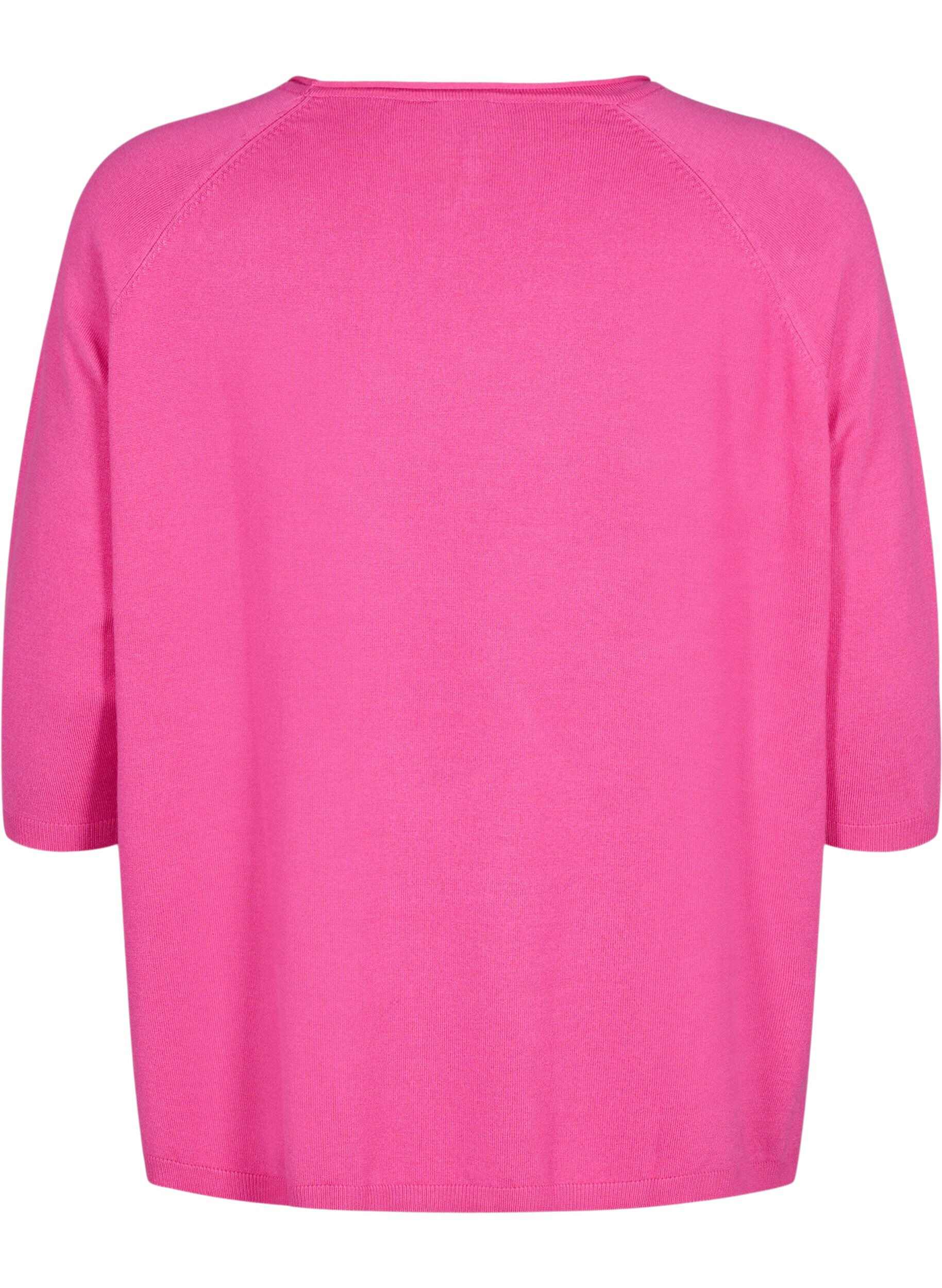 Zizzi Gebreide blouse van viscose met 3/4 mouwen, Raspberry Rose, Packshot image number 1