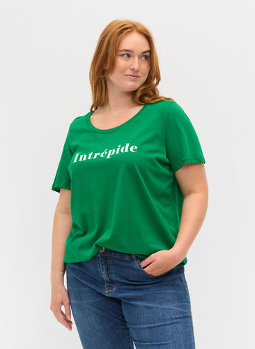 Katoenen t-shirt met korte mouwen en tekstopdruk, Jolly Green, Model image number 0