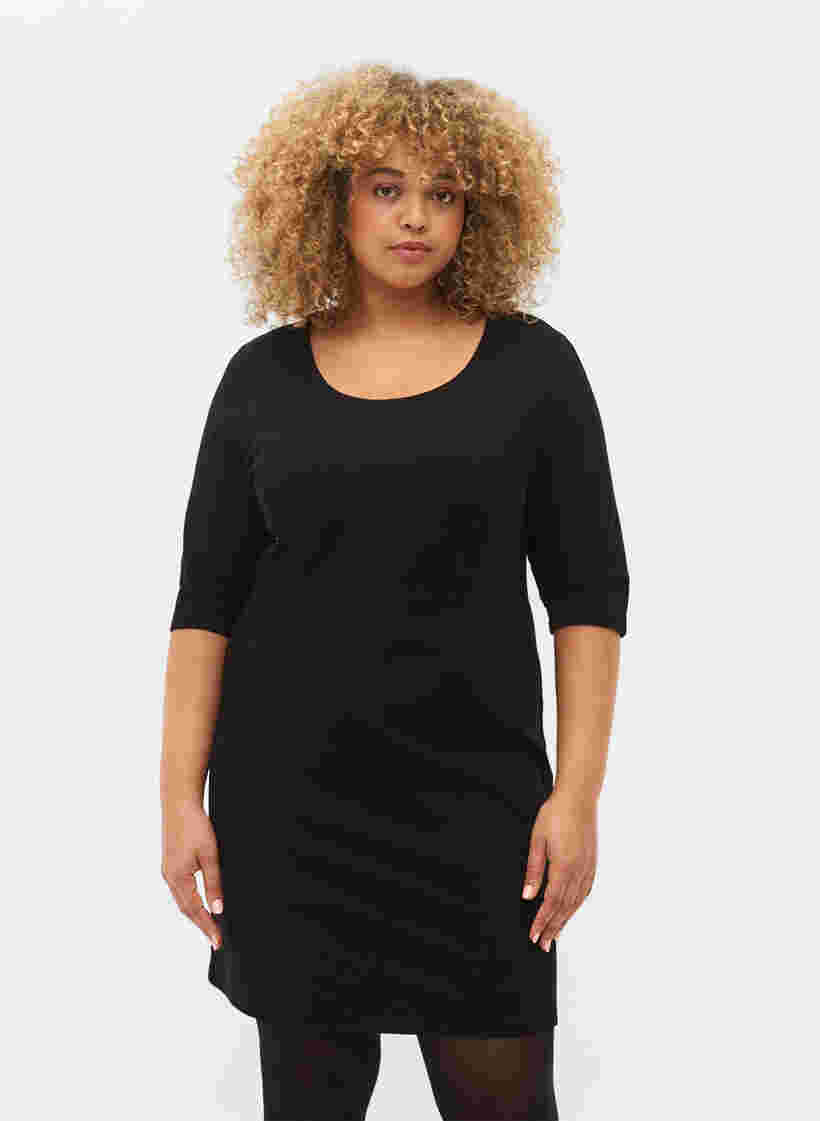 Effen jurk met 3/4-mouwen en split, Black, Model image number 0