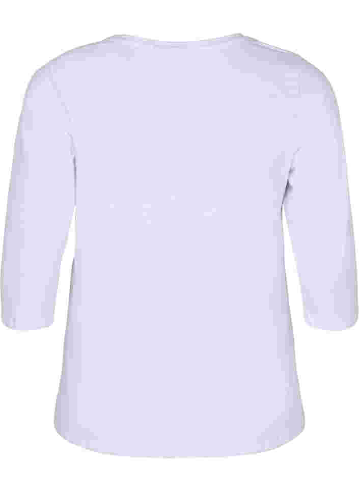 Basic katoenen t-shirt met 3/4 mouwen, Bright White, Packshot image number 1