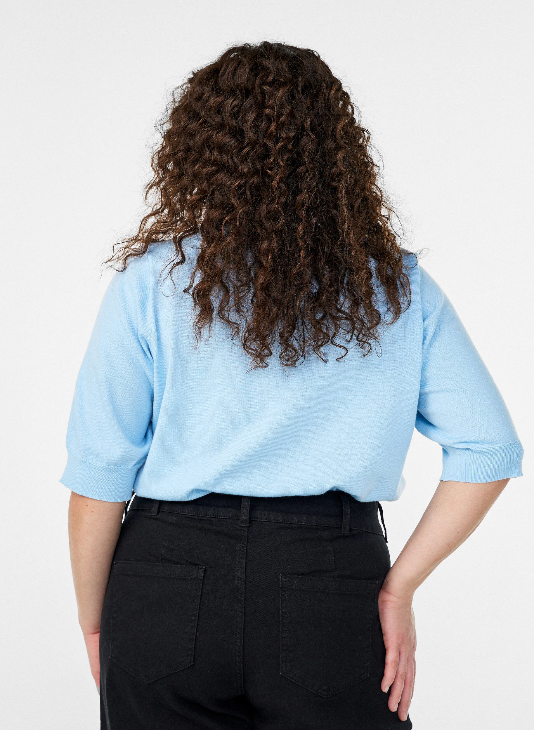 Zizzi Fijngebreide blouse met korte mouwen, Blauw, Model image number 2
