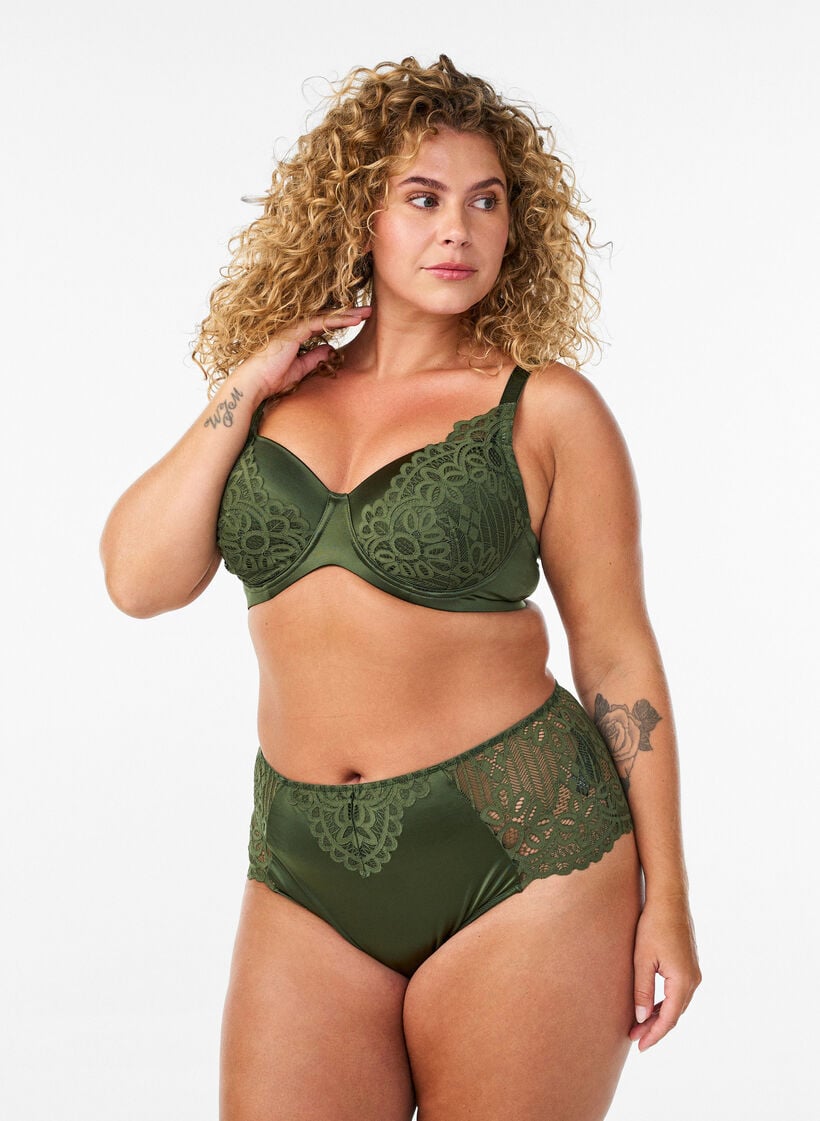 Voorgevormde beugel-bh met kant, Groen, Model image number 1