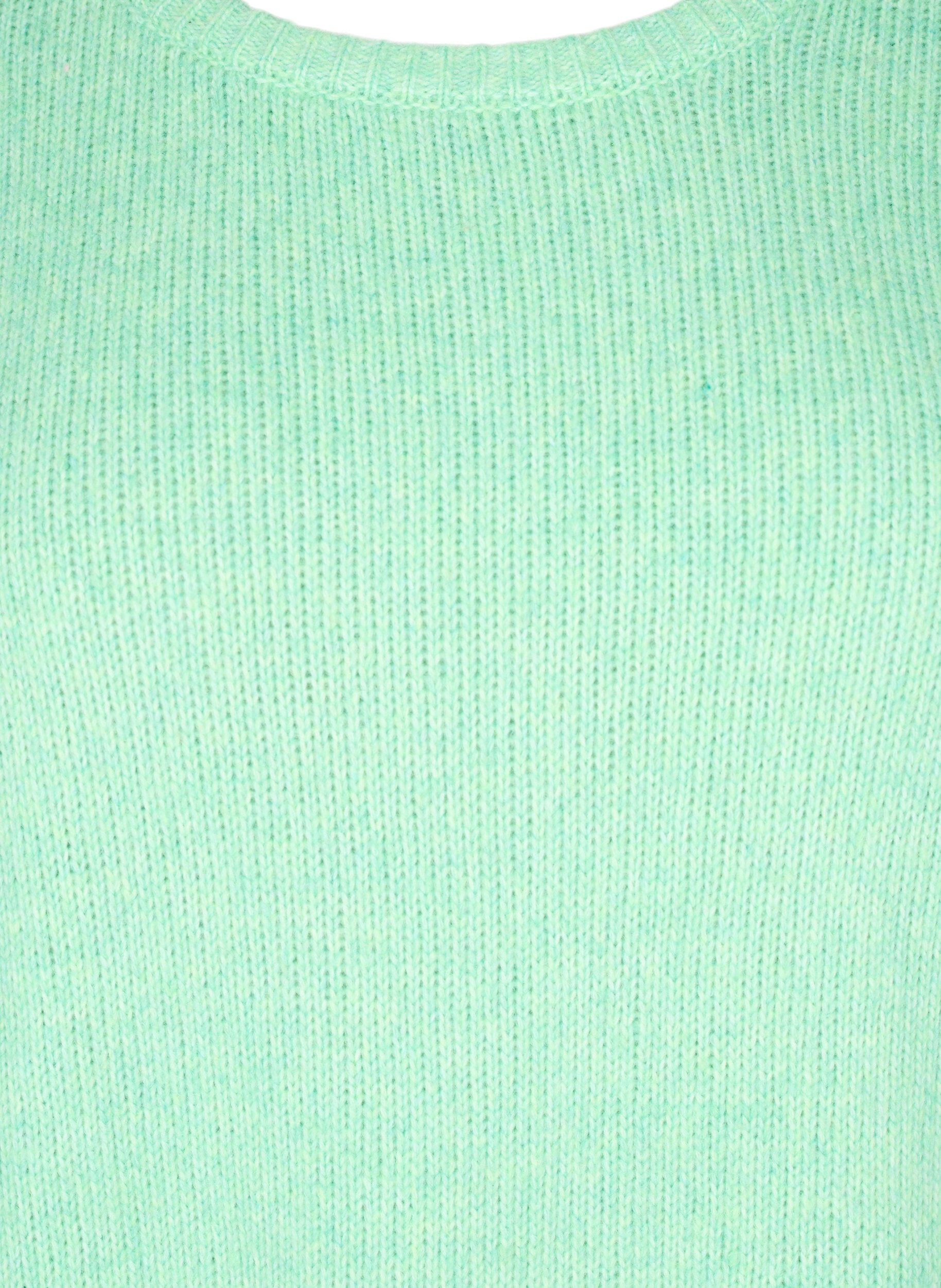 Zizzi Gebreide trui met lange mouwen met wol en een ronde hals, Light G. Green Mel., Packshot image number 2