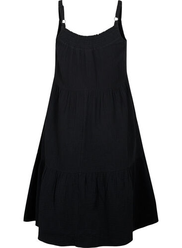 Effen katoenen strapless jurk, Black, Packshot image number 1