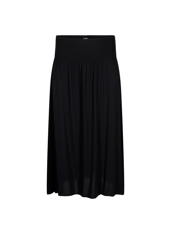 Viscose maxi-rok met smock, Zwart, Packshot image number 0