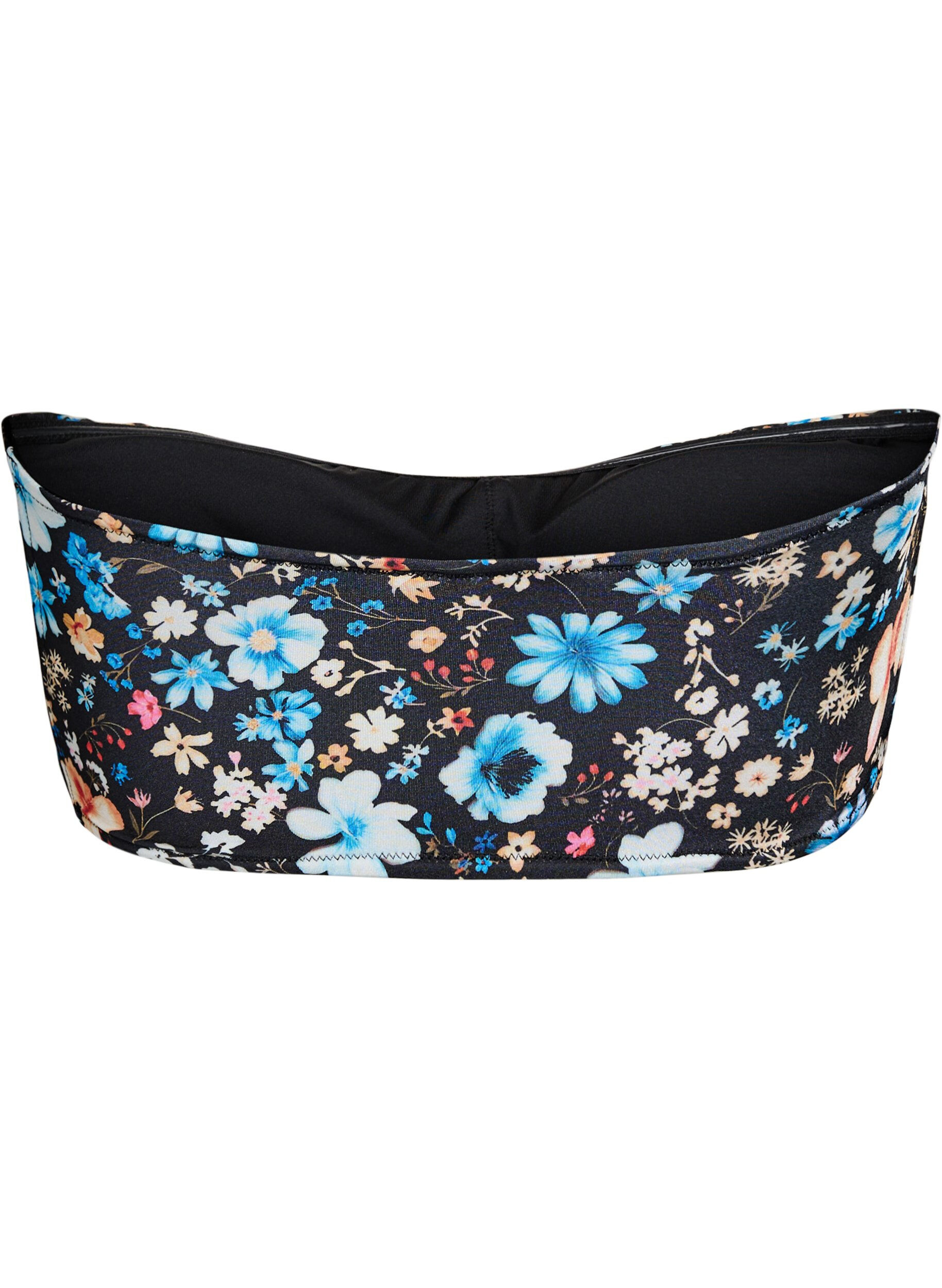 Zizzi Bloemen bandeau bikinitop, Blauw, Packshot image number 1