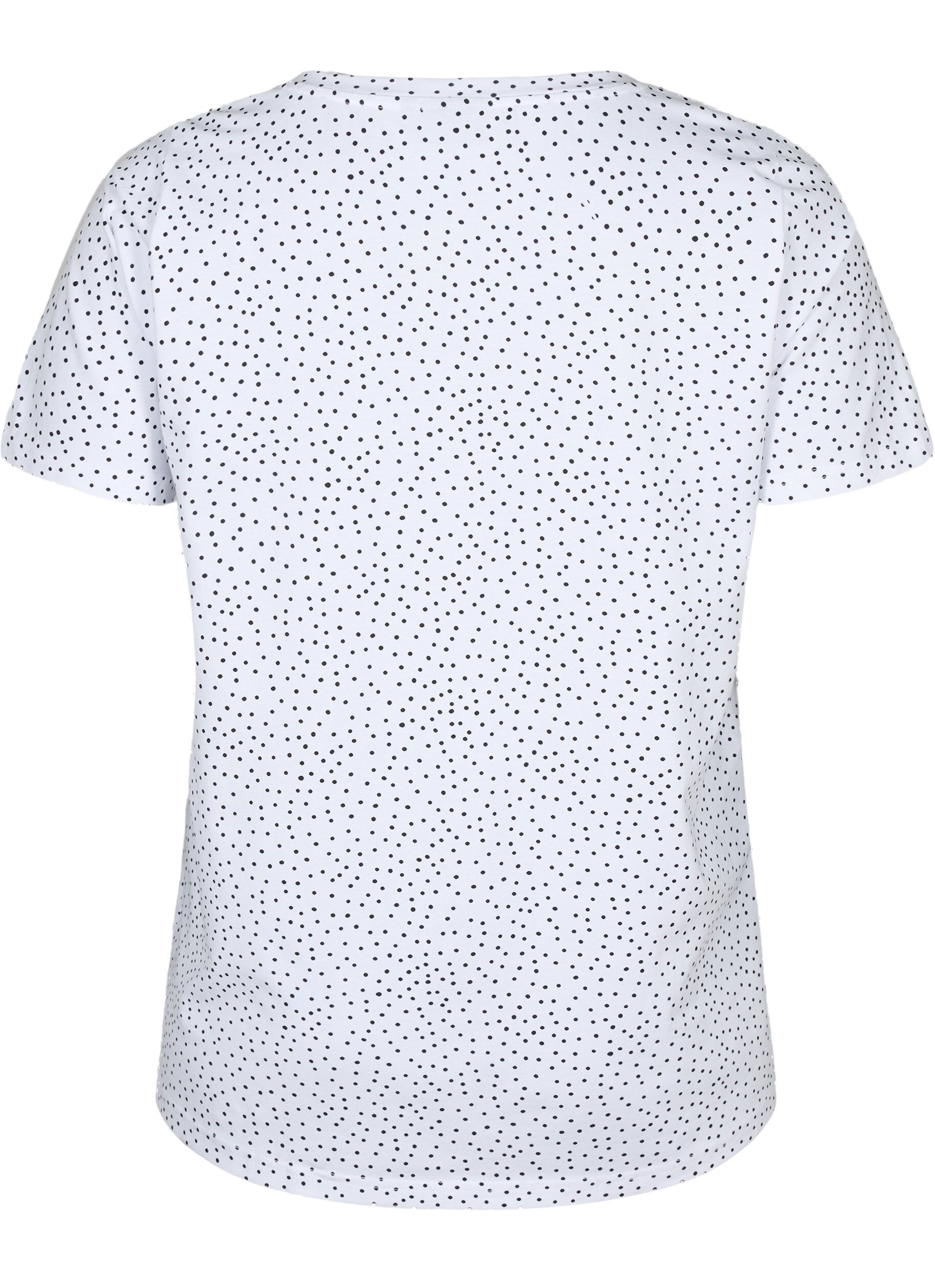 Zizzi Katoenen t-shirt met stippen en V-hals, B.White/Black Dot, Packshot image number 1