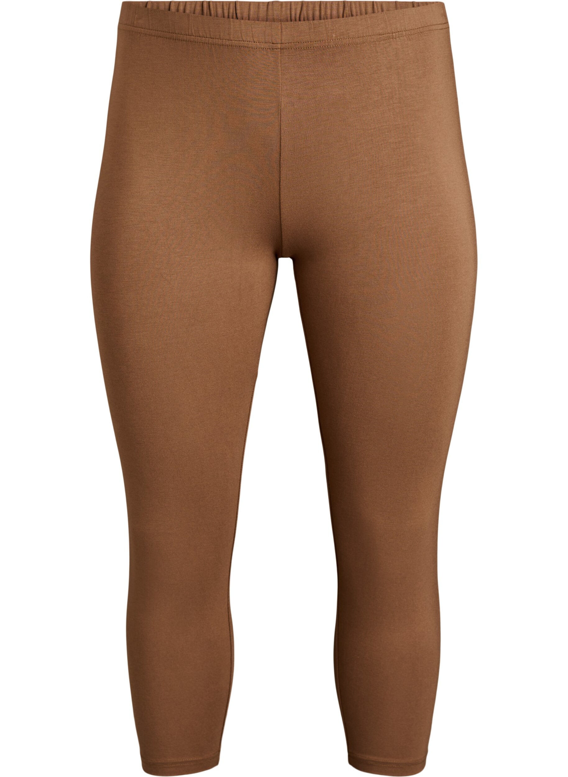 ZizziBasic 3/4 legging in viscose, Bruin, Packshot image number 0
