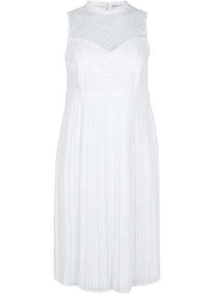 Mouwloze trouwjurk met kant en plissé, Star White, Packshot image number 0