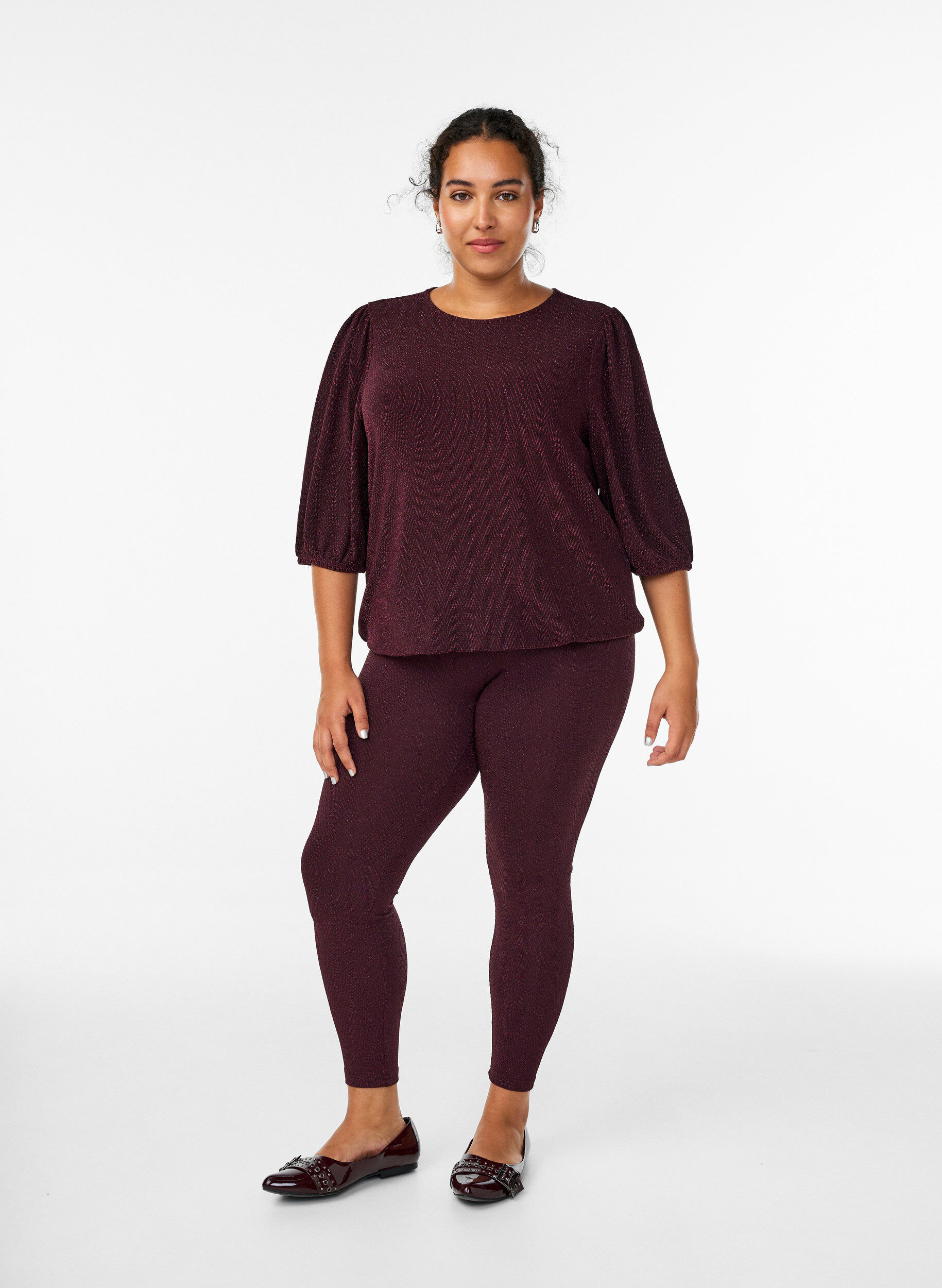 Zizzi Glitterpatroon leggings, Donker Bordeaux, Model image number 1