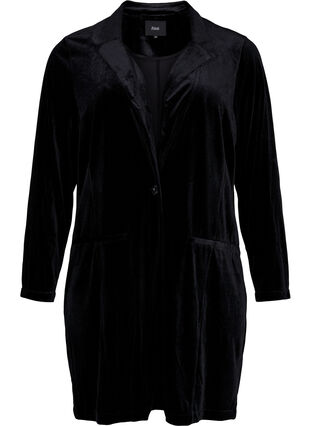 Lange blazer in velours, Black, Packshot image number 0