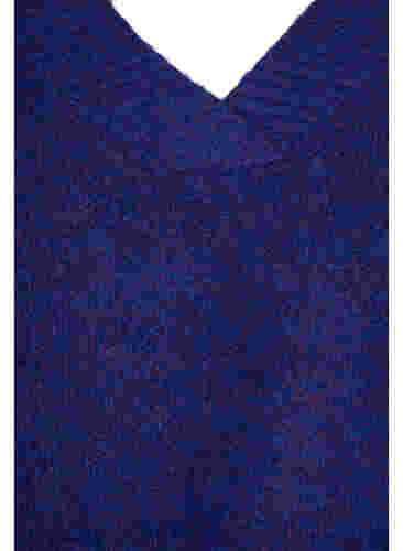 Gemêleerd gebreide trui met pofmouwen en v-hals, Ultra Violet Mel., Packshot image number 2