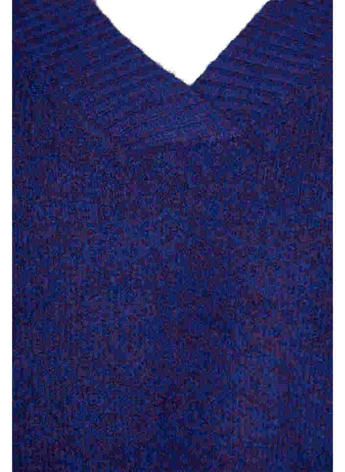 Gemêleerd gebreide trui met pofmouwen en v-hals, Ultra Violet Mel., Packshot image number 2