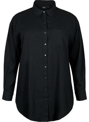 Lange shirt in linnen-viscose blend, Black, Packshot image number 0
