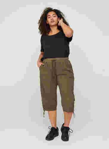 Losse cropped broek van katoen, Ivy Green, Model image number 2
