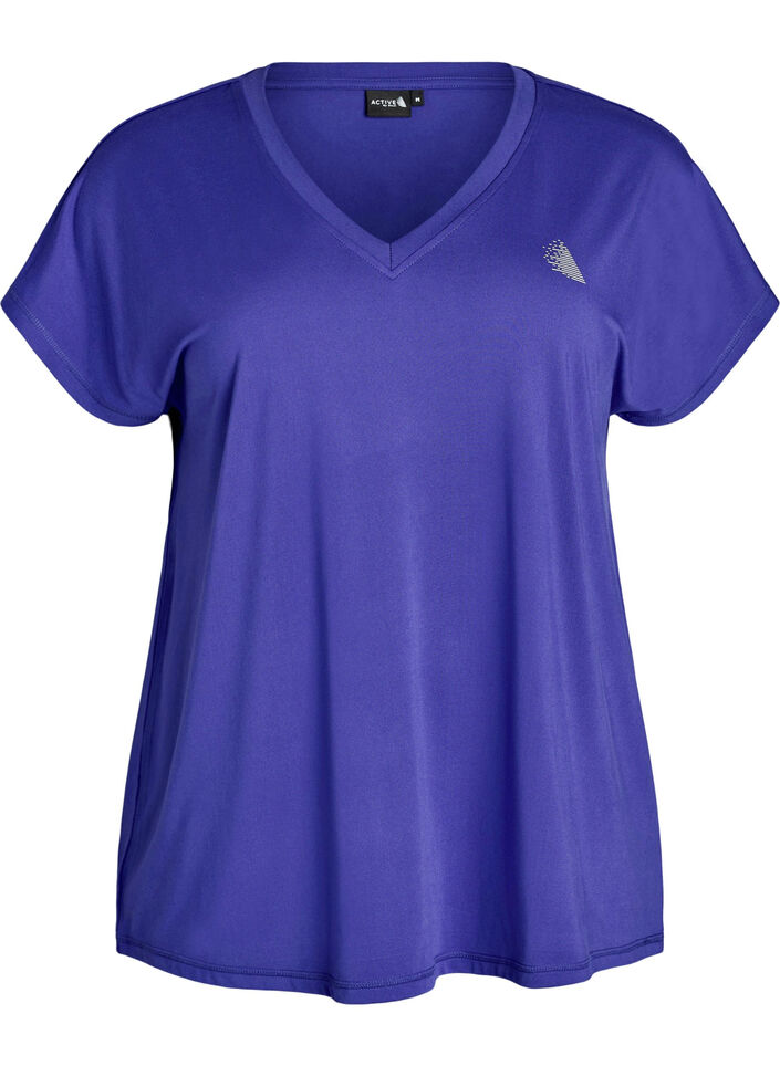 Losvallend trainings-T-shirt met V-hals, Paars, Packshot image number 0