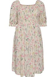 Gebloemde viscose zomerjurk, Vanille