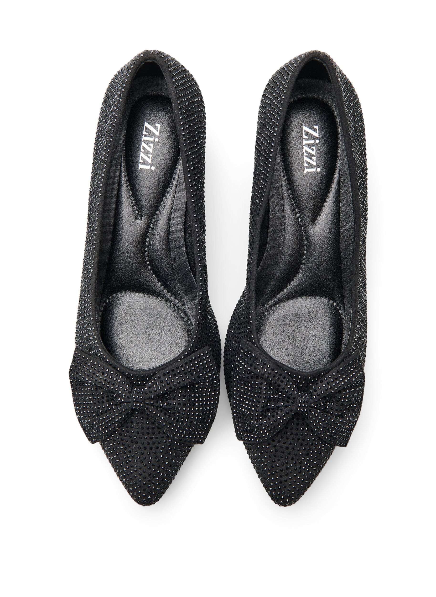 Zizzi Wide fit - Pumps met strik en strass-steentjes, Zwart, Packshot image number 2