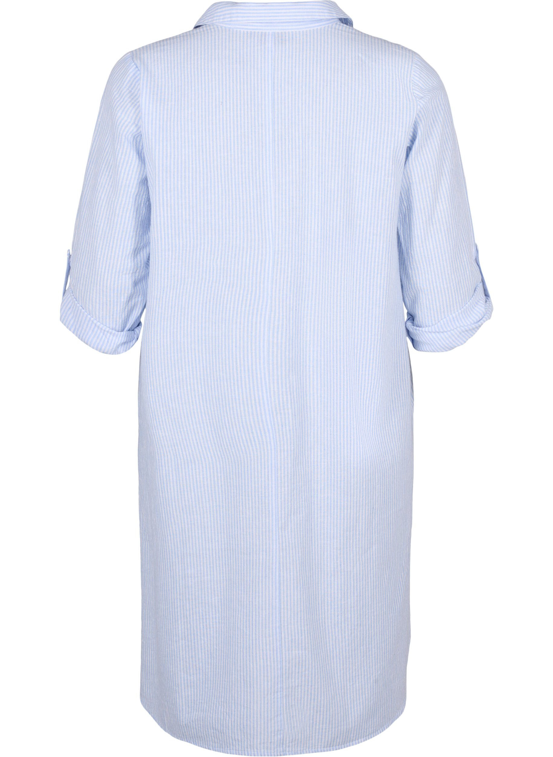 Zizzi Gestreepte jurk gemaakt van katoen en linnen, Serenity Wh. Stripe, Packshot image number 1