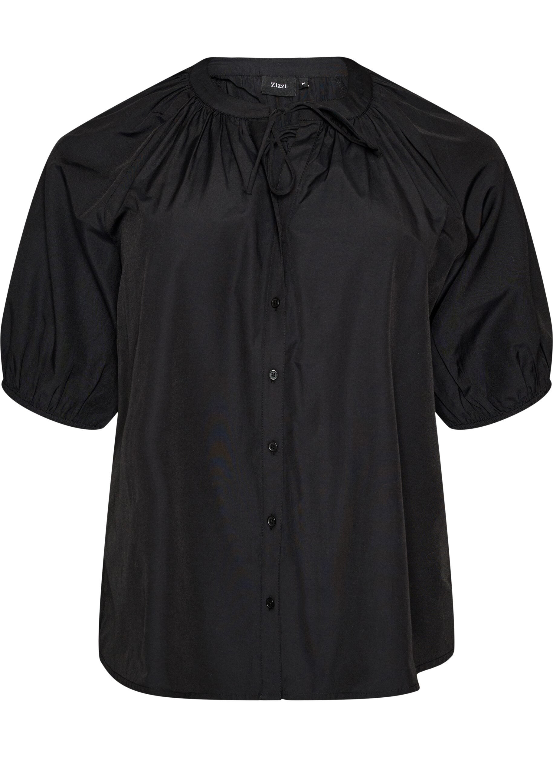 Overhemdblouse met knoopsluiting en strikceintuur