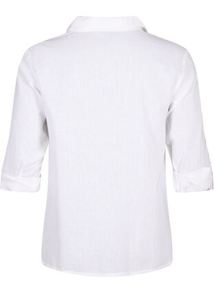 Shirtblouse met knoopsluiting van katoen-linnenmix, Bright White, Packshot image number 1