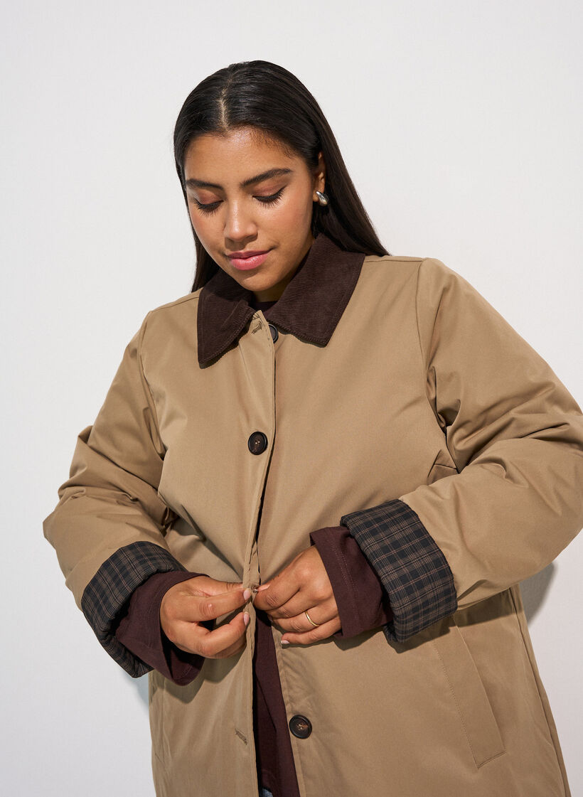 Halflange jas met corduroy kraag, Beige, Model