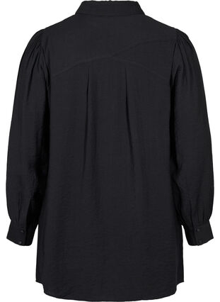 Lange blouse in effen kleur en viscosemix, Black, Packshot image number 1