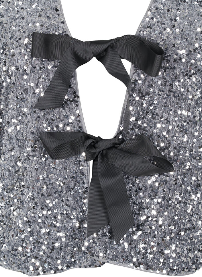 Pailletten blouse met strikdetails, Silver, Packshot image number 2